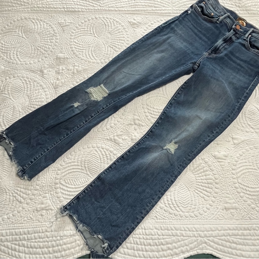 MOTHER Insider Crop Step Chew Denim Jeans High Rise Medium Wash Distressed 27 - Picture 7 of 16